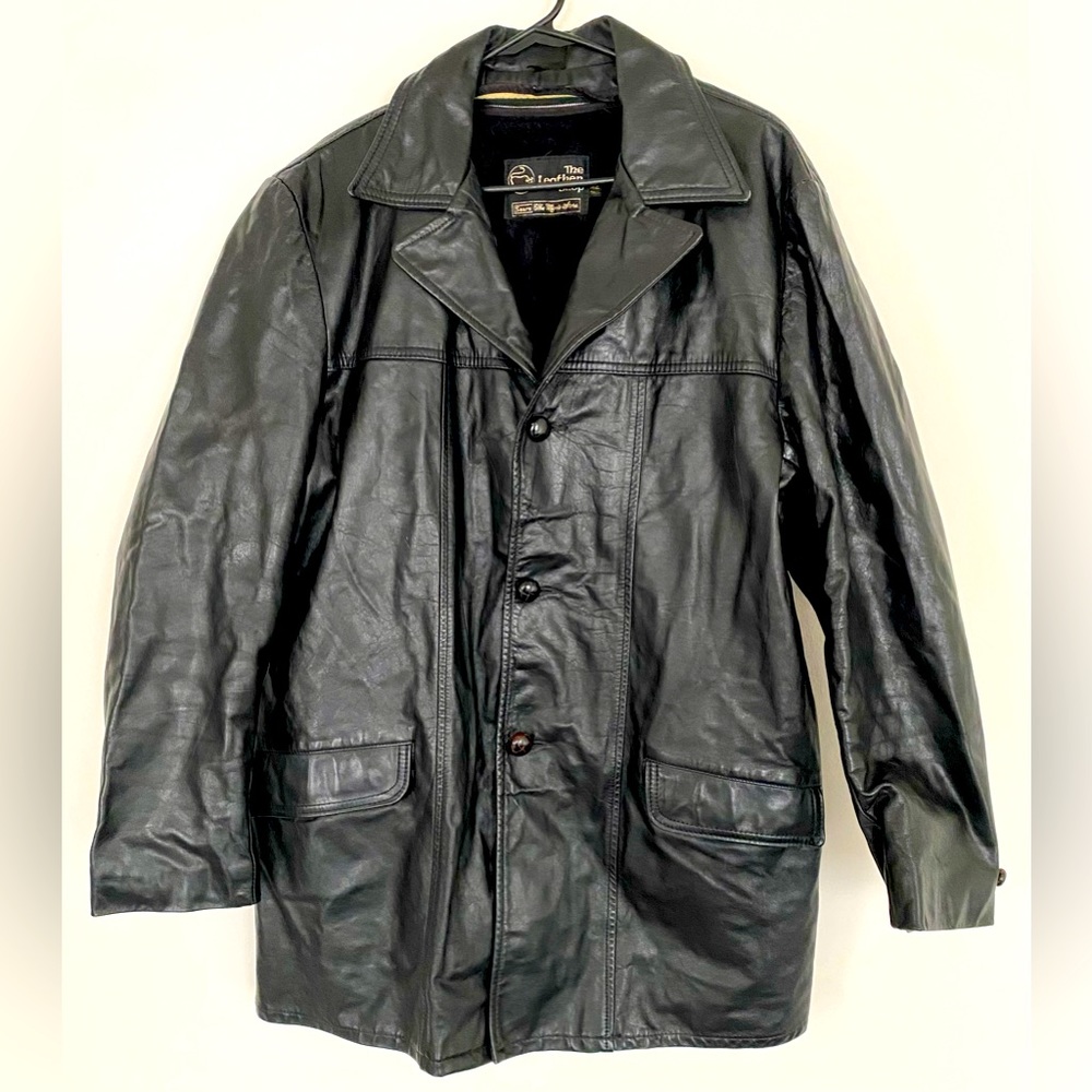 VINTAGE Sears The Leather Shop  Black Jacket Men’s Sz 42 Tall Removable Lining